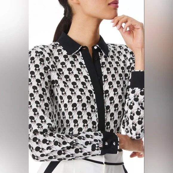NWT $375 Alice + Olivia Willa Graphic Silk Button-Up Shirt Blouse - Picture 2 of 8